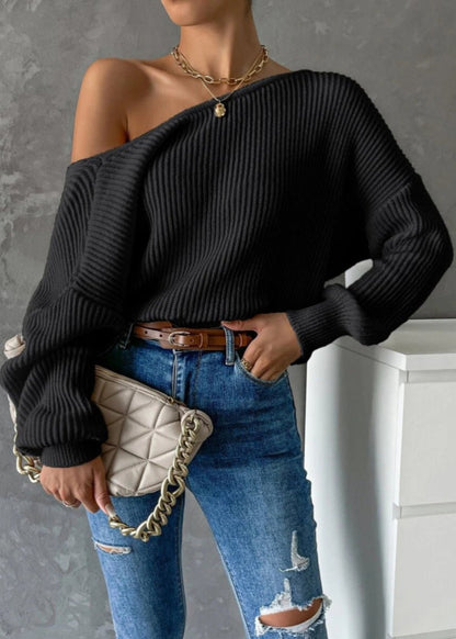 Chic Backless Knitted Sweater - Soft Long Sleeve Design