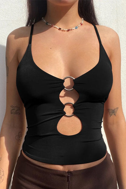 Front Cutout Slim Fit Halter Crop Tank Top