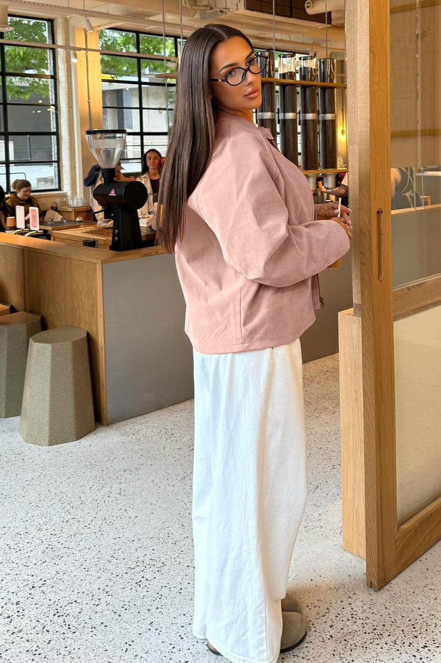 Stand Collar Suede Long Sleeve Jacket