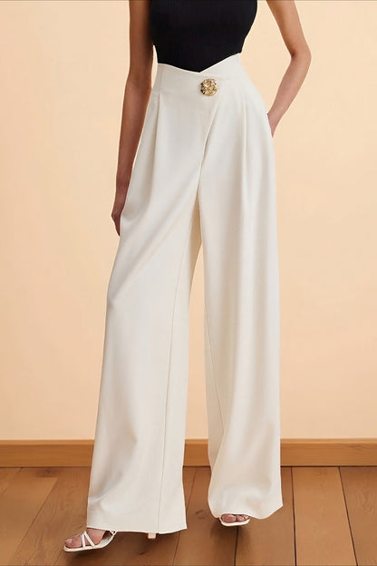 Asymmetrical Waist High Waist Wide Leg Casual Pants