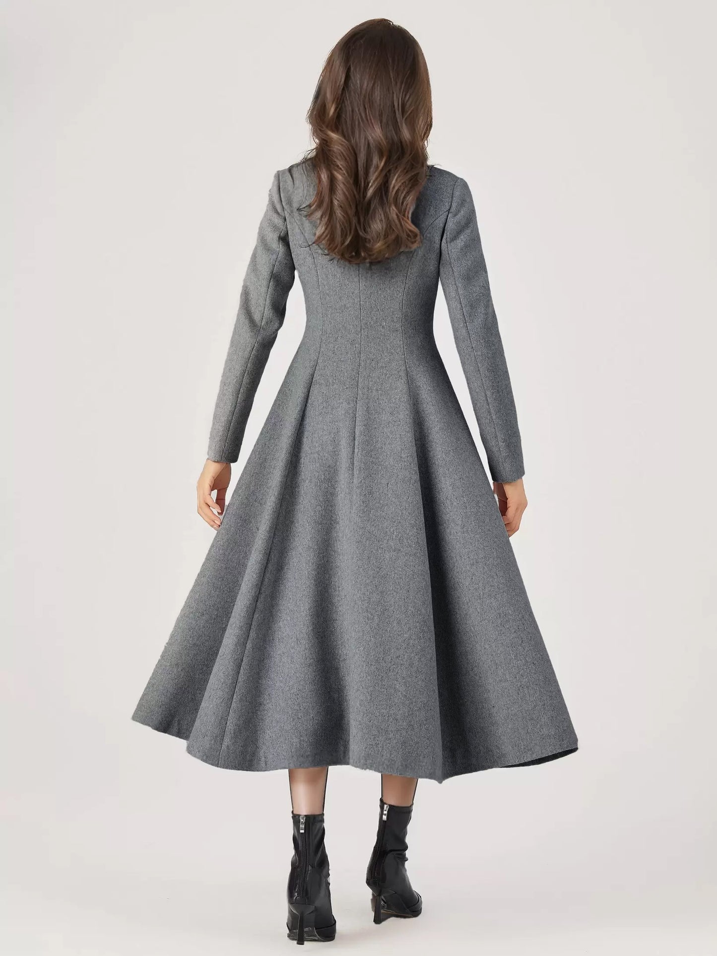 Wool Blend Flared Coat For Woman One Button Gray A-line Winter Midi Outerwear 2026