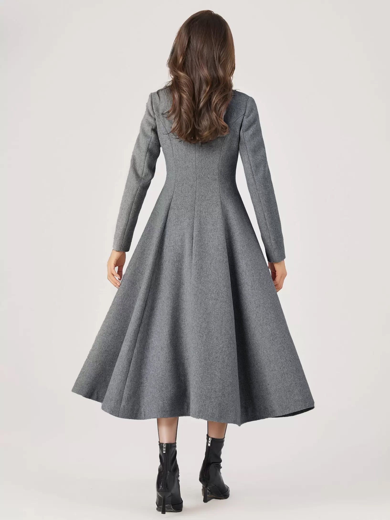 Wool Blend Flared Coat For Woman One Button Gray A-line Winter Midi Outerwear 2026