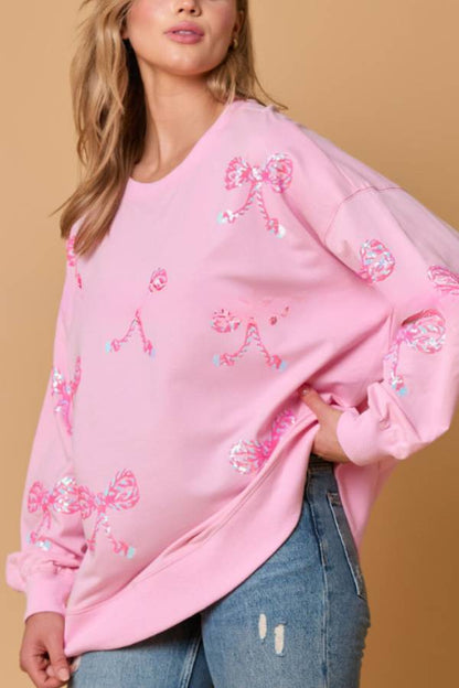 Bowknot Sequined Casual Loose Long Sleeve Sweatshirt