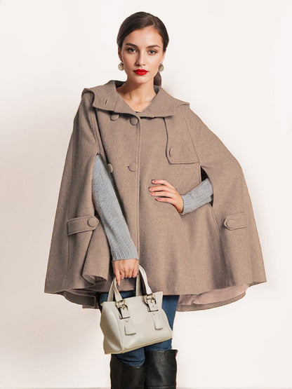 Camel Hooded Woolen Cape Coat For Women Oversized Poncho Winter Outerwear 2026