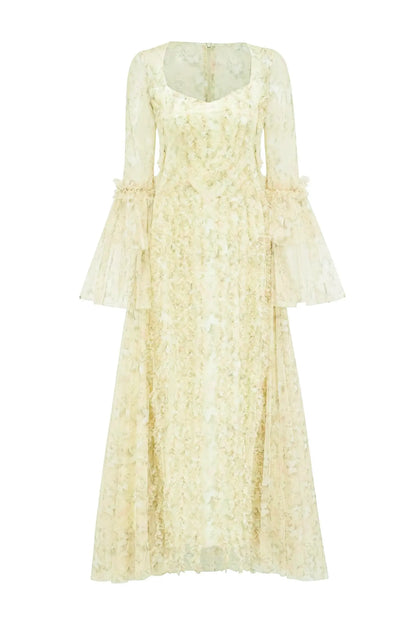 Becky Yellow Mesh Floral Maxi Dress