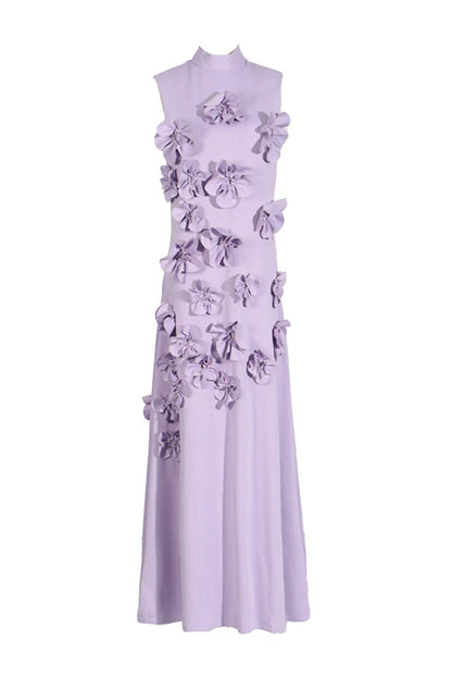 Onions Purple Rose Flower Maxi Dress