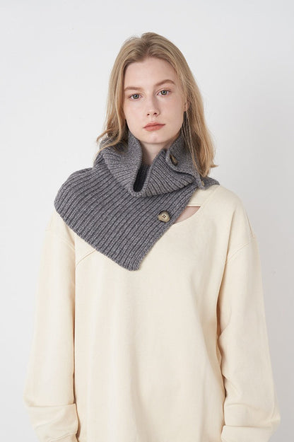 Wool Blend Solid Knitted Removable Buttoned Scarf