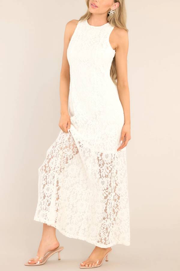 Irresistible Charm White Lace Maxi Dress