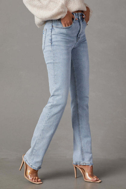 High Waist Light Wash Straight Jean