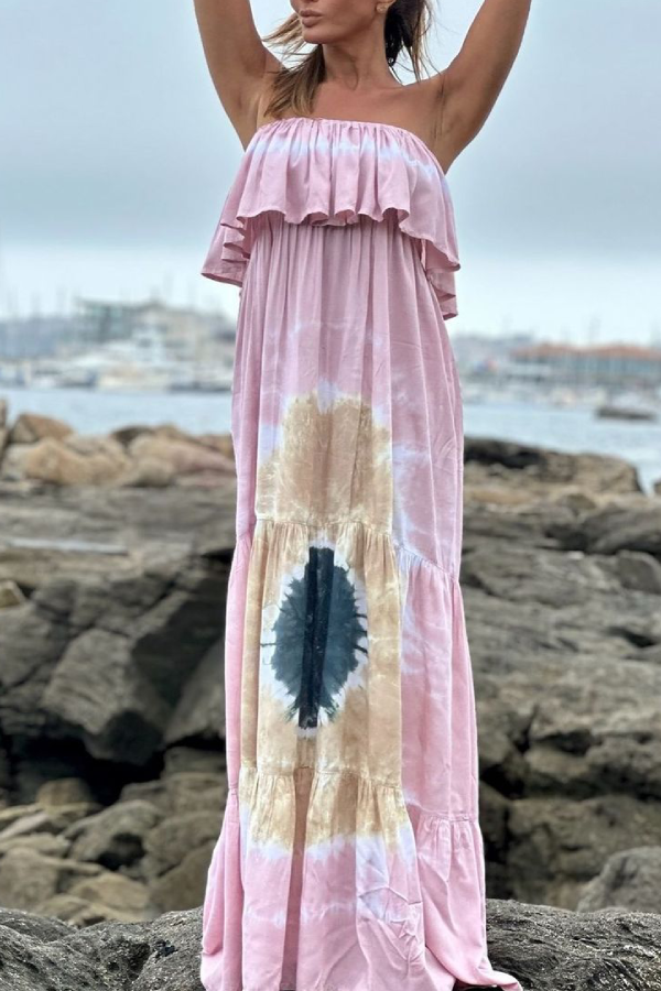 Ruffled Handmade Batik Maxi Dress