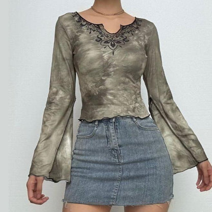 Long sleeve tie dye crop top