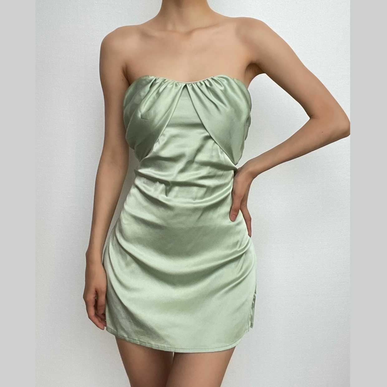 Strapless Tube Ruched Bust Bandeau Bodycon Mini Dress