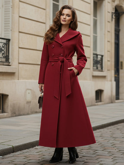 Wool Blend Maxi Hooded Coat With Double-Breasted Design For Women 2026