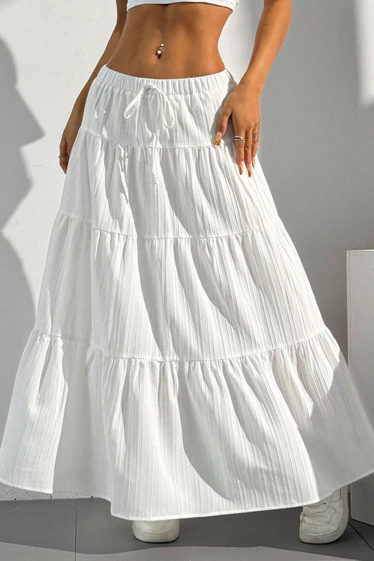 White Tie Waist A-Line Maxi Skirt