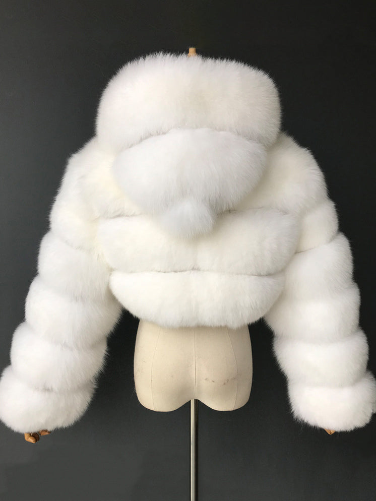 White Faux Fur Jacket With Hood Hot Girls Short Coats Winter Outerwear For Women 2026