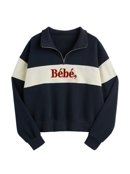 Color Block Splice Letter Embroidery Print Sweatshirt