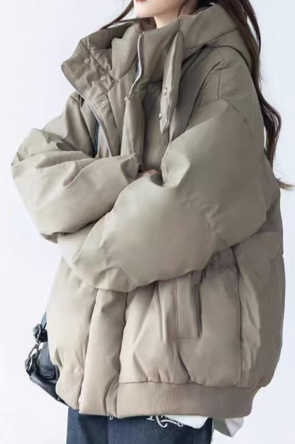 Stand Collar High Neck Hooded Puffer Jacket