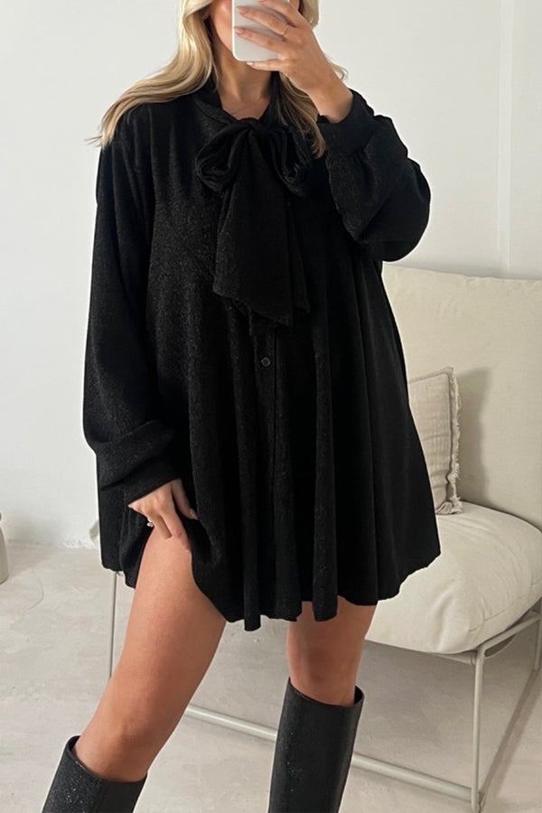 DEMI GOLD METALLIC BOW NECK SHIRT DRESS