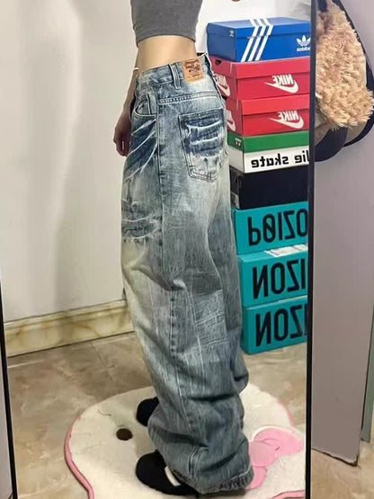 Washed Retro Straight Tube Boyfriend Jeans