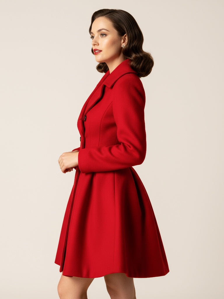 Retro Red 1950s Double-Breasted A-line Woolen Coat For Women 2026