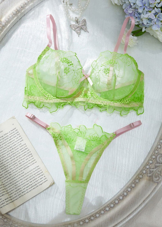 Lime Blossom - Sheer Embroidered Lingerie Set