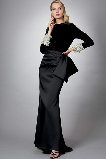 Hilary Long Sleeve Bowknot Maxi Skirt Set