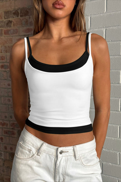 Faux Two Piece Spaghetti Strap Sexy Tank Top