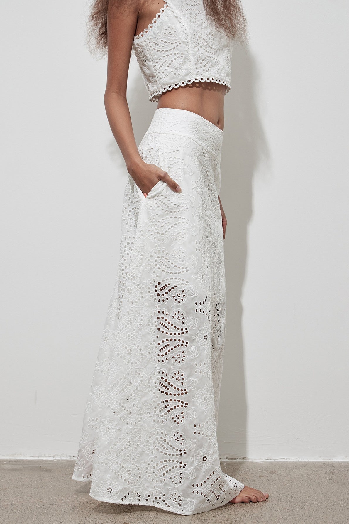 Cutout Allover Embroidered Maxi Skirt