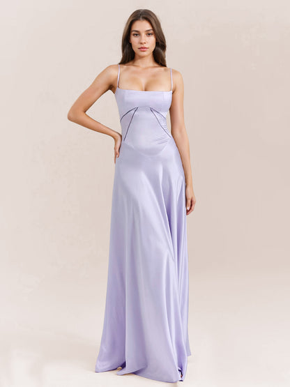 Corest Maxi Dress Adjustable Spaghetti Straps Backless Lace Up Prom Dresses