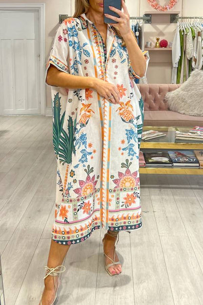 WHITE FLORAL PRINT SHIRT DRESS