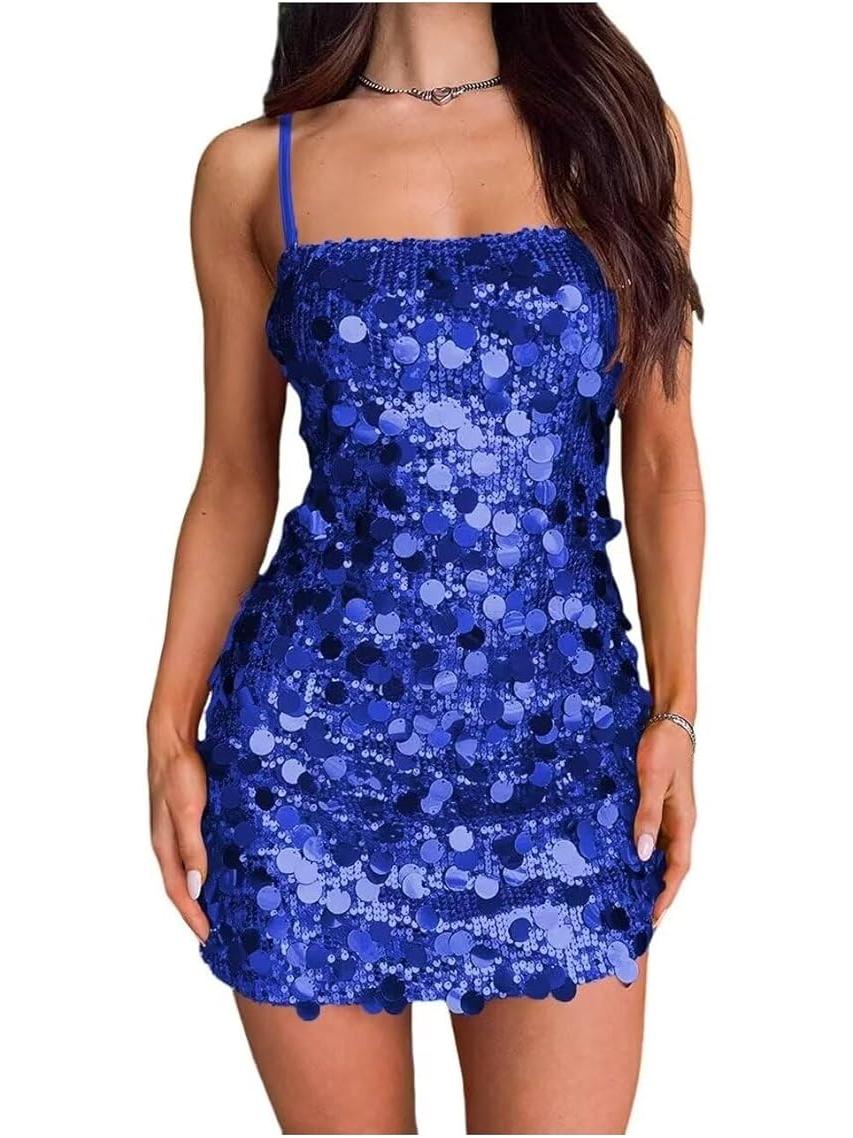 Spaghetti Strap Short Coin Sequins Dress