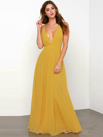 Sexy Dress Plunge Backless Spaghetti Straps Prom Maxi Dresses