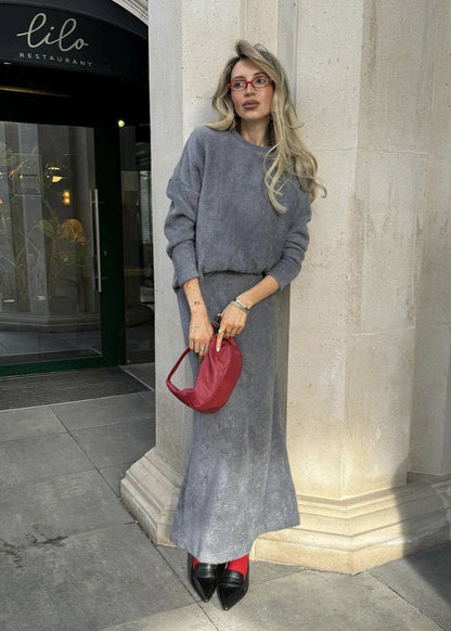 Luxe Cozy Knit Sweater & Fishtail Skirt Set