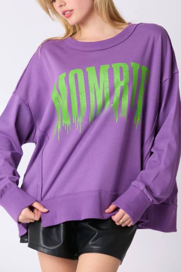 Halloween Letter Printed Top Loose Casual Sweatshirt