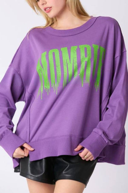Halloween Letter Printed Top Loose Casual Sweatshirt