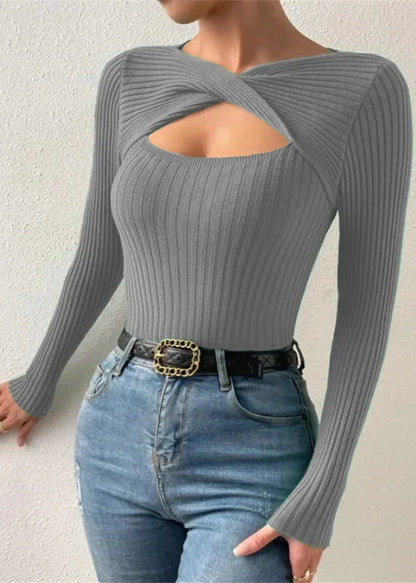 Irregular Cut-Out Knit Pullover Sweater