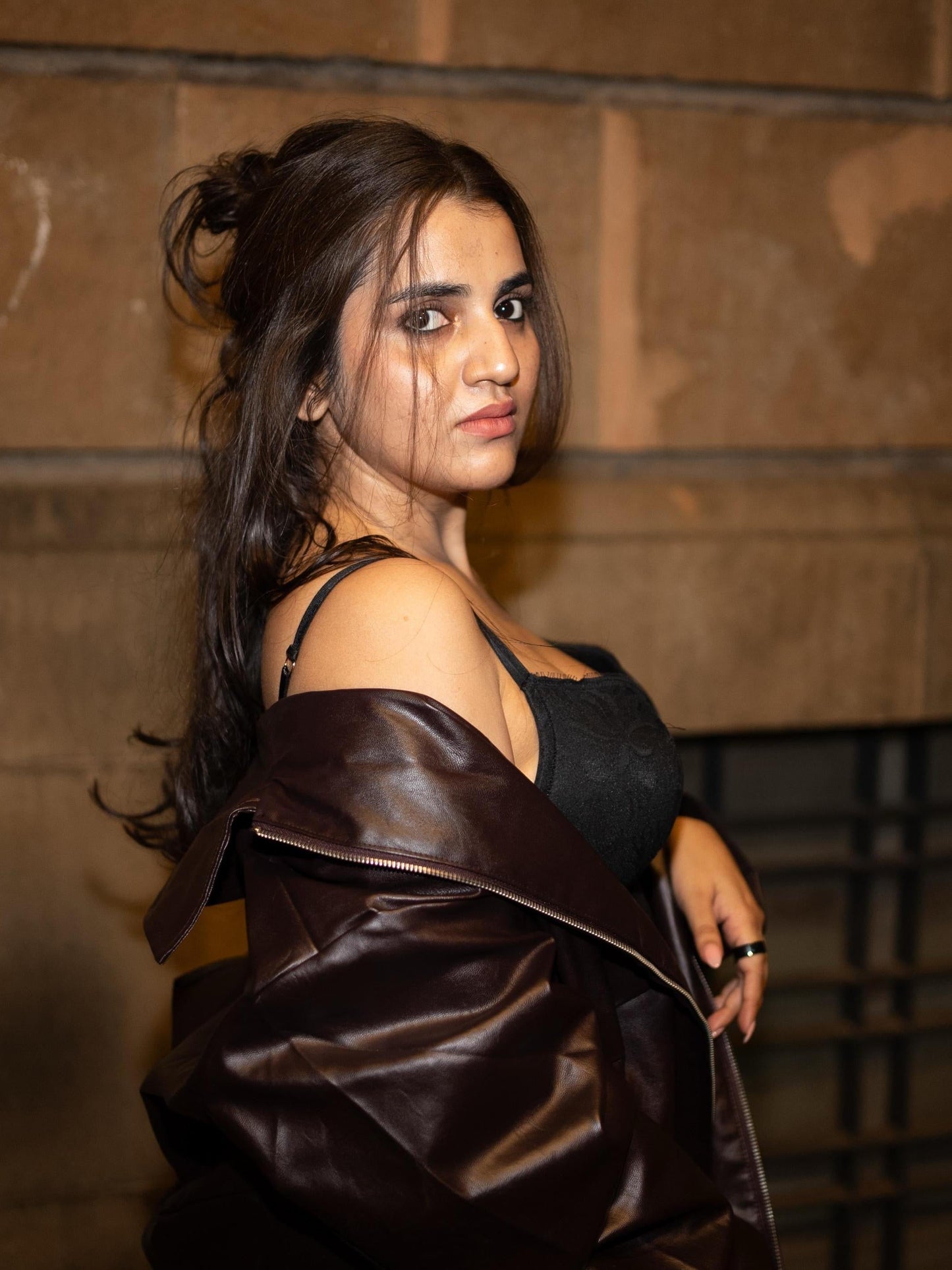 Leather Long Jacket & Short Skirt Coord Set