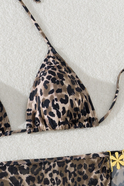 Leopard Triangle Three Piece Swim Set