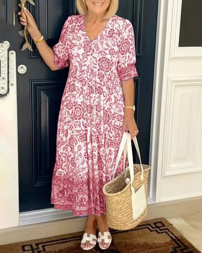 The Vivian — Floral V-Neck Midi Dress