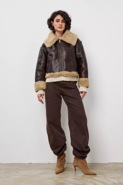 Vintage Faux Fur Collared Short Coat