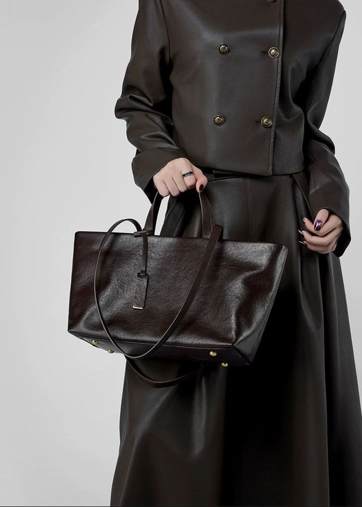 Corvina - Structured Leather Tote with Crossbody Strap