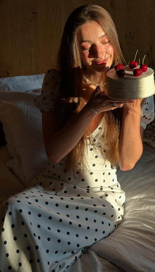 French Style Polka Dot V-Neck Bodycon Maxi Dress