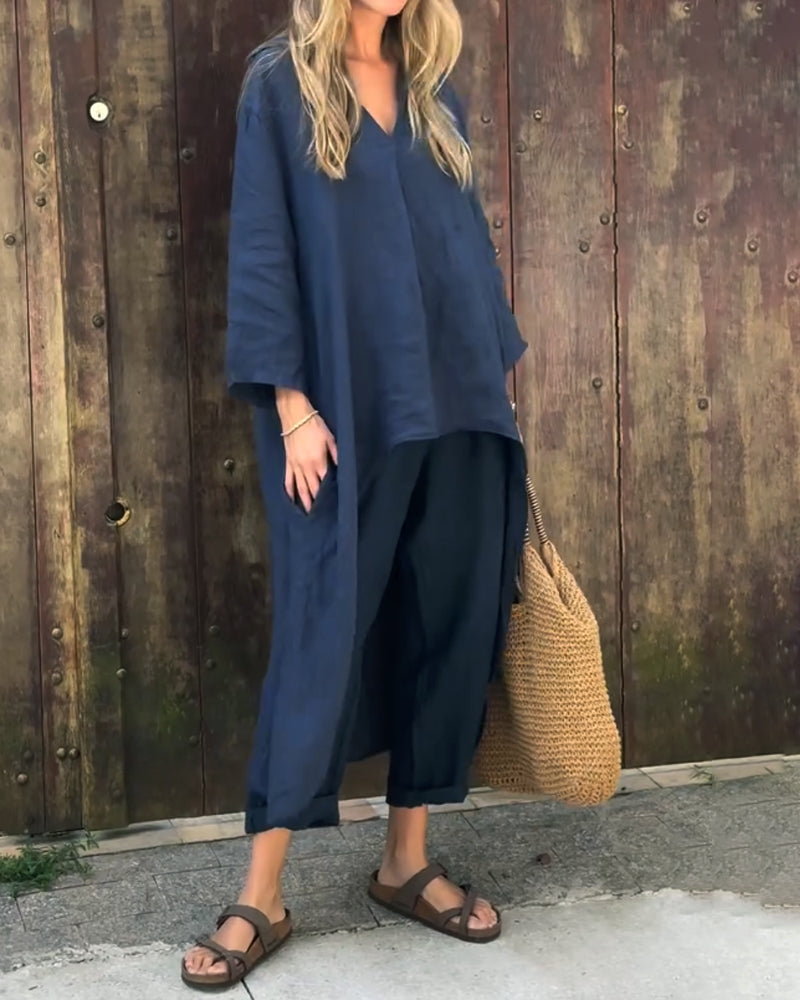 | Women’s Relaxed Long Tunic and Pant Set