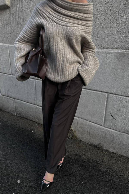 Fashionable Irregular Collar Loose Casual Knitted Sweater