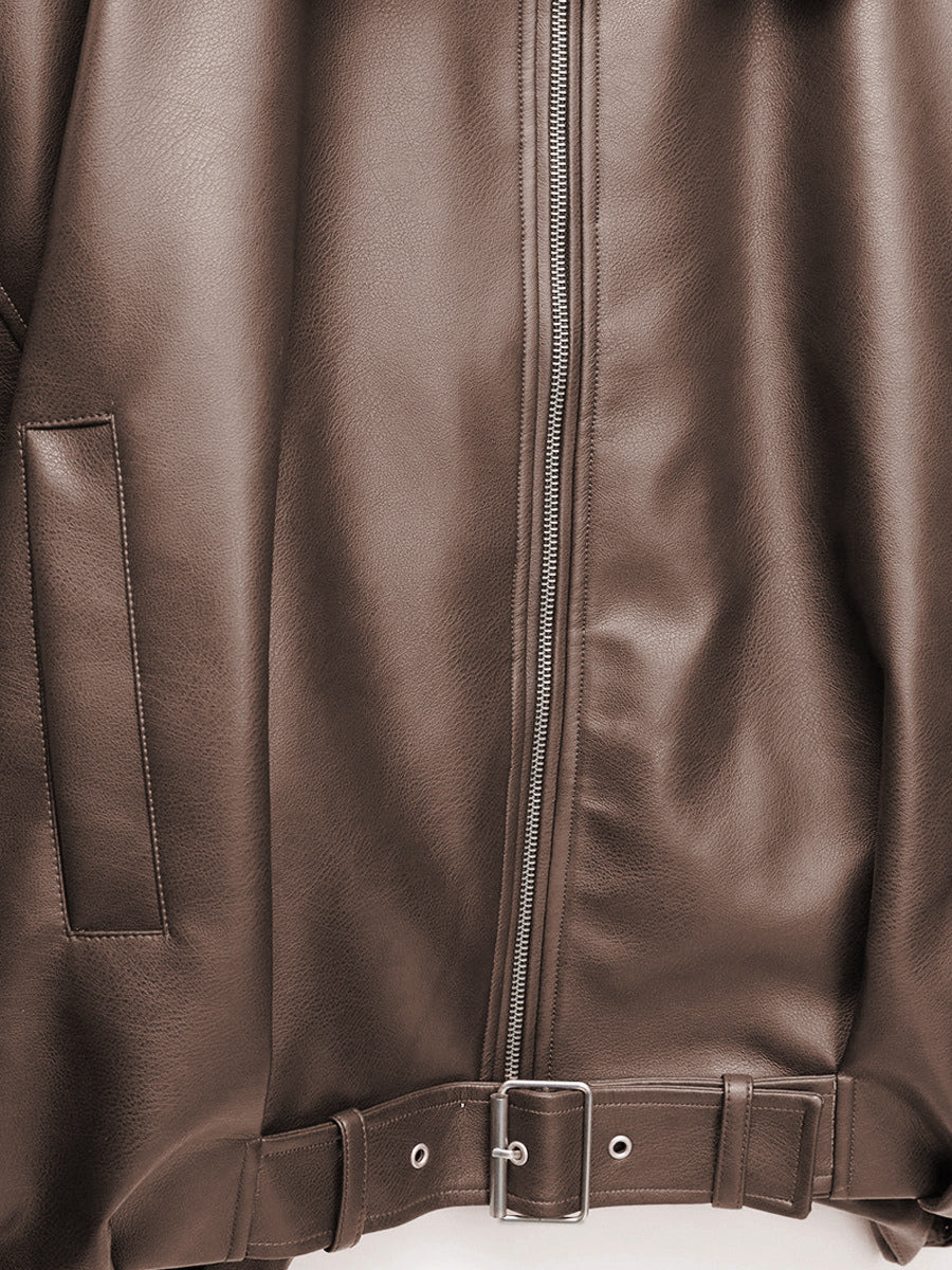 Oversized Faux Leather Bomber Jacket With Belt For Autumn 2026
