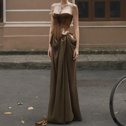 Butterfly applique hollow out corset tube dress