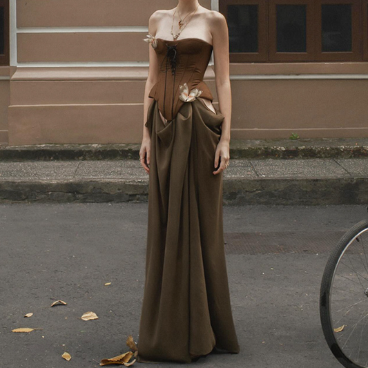 Butterfly applique hollow out corset tube dress