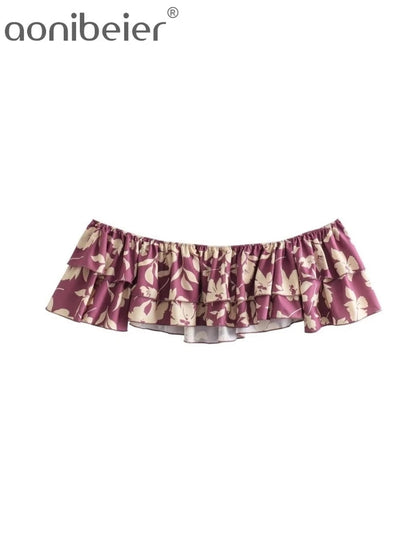 Floral Print Off Shoulder Crop Ruffle Crop Top