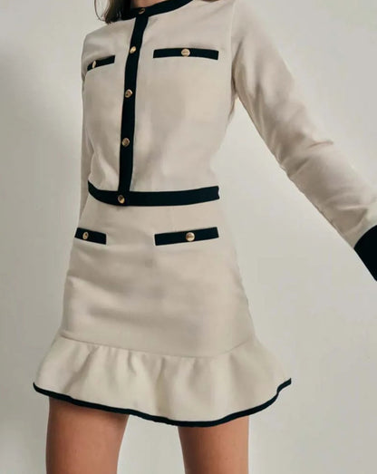 Beige Patchwork Pockets Mini Office Two Piece Set