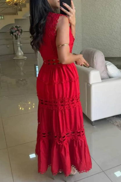 Eternal Grace Crochet Cutout Lace Trim A-line Maxi Dress